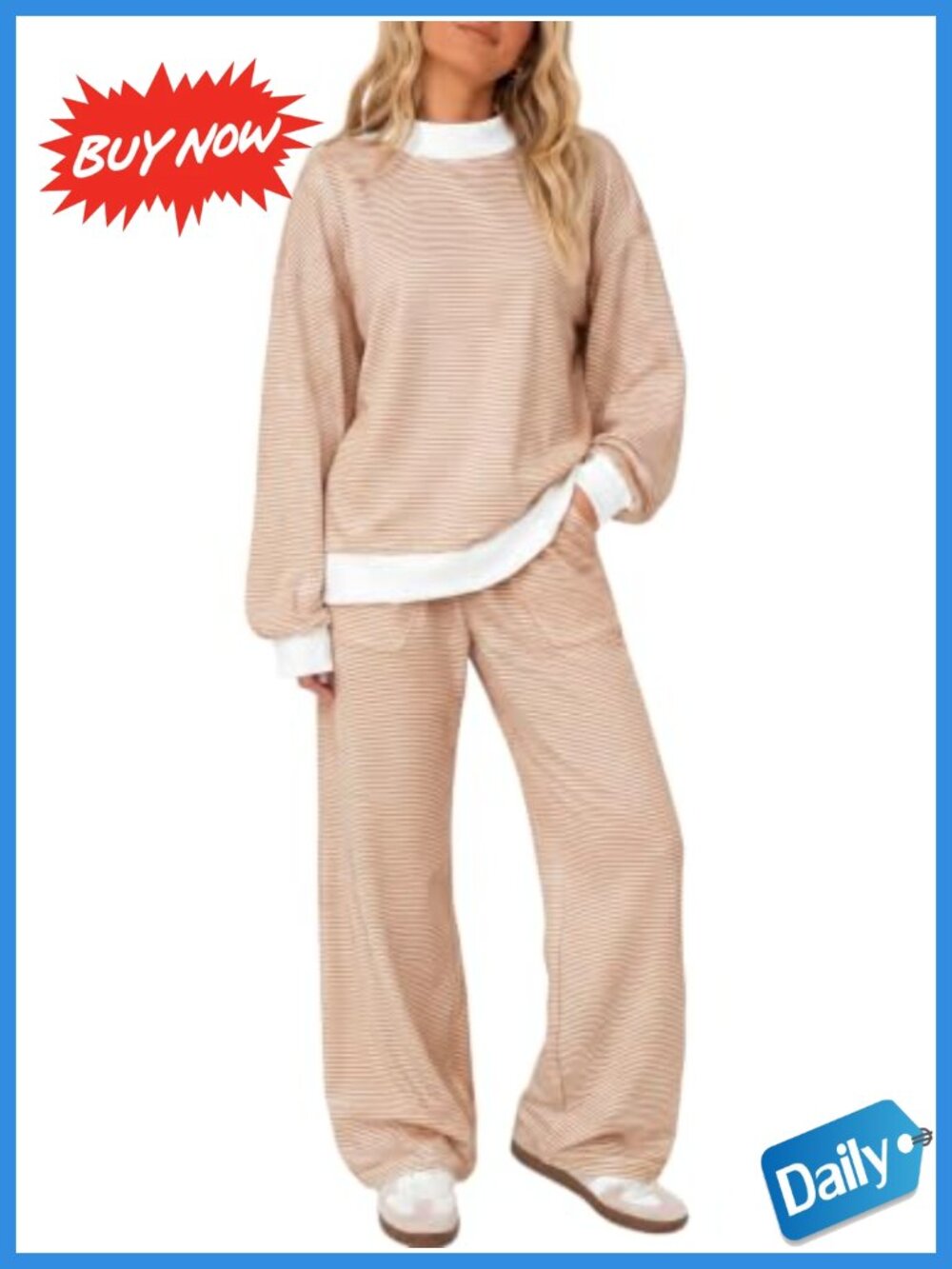 Striped 2 Piece Lounge Set Mock Neck Wide Leg Tracksuit Outfit